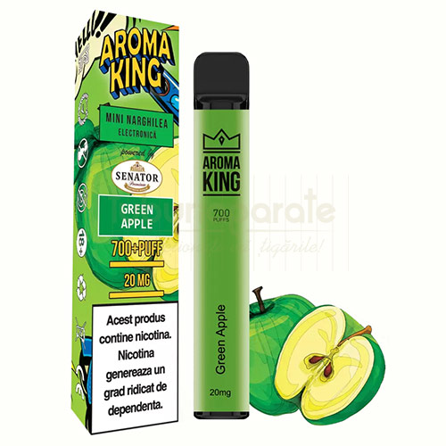 Tigara electronica de unica folosinta cu nicotina, aroma de mere verzi, 700 pufuri AK by Senator Green Apple